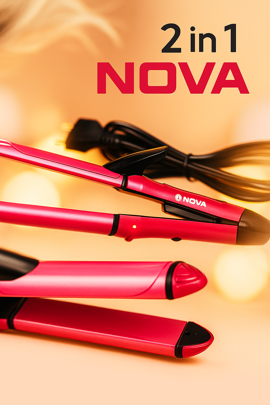 NOVA 2-in-1 Hair Styler – Professional Straightener & Curler for Effortless, Salon-Quality Shine ROYAZA