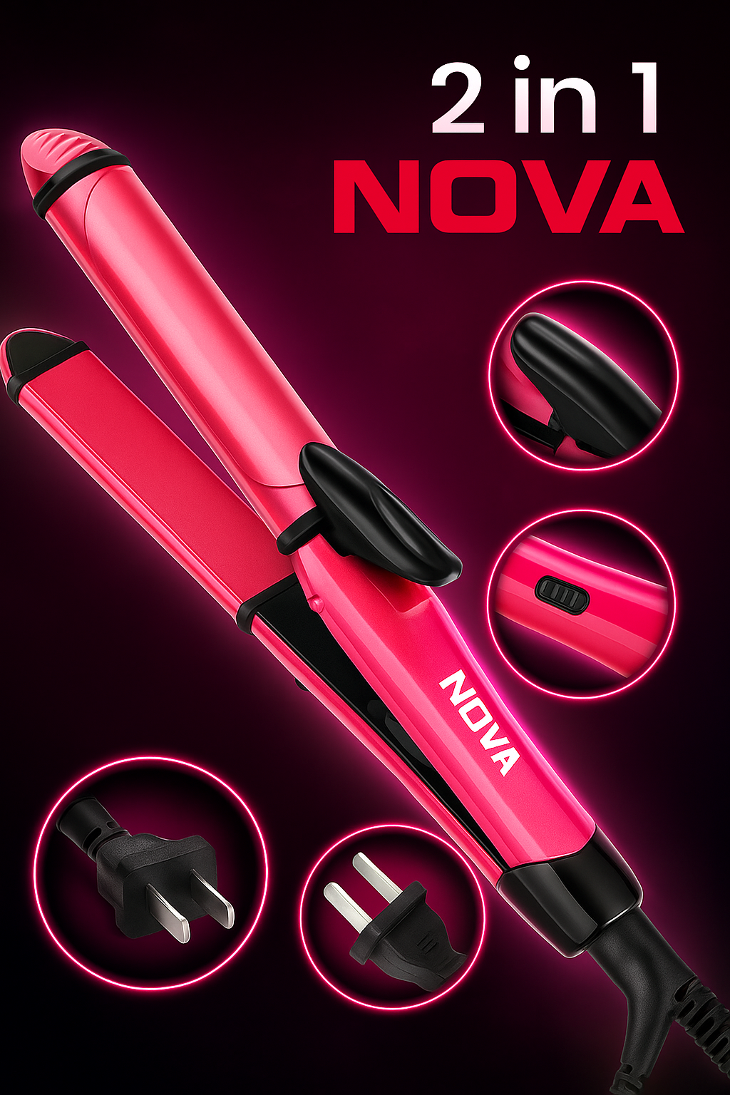 NOVA 2-in-1 Hair Styler – Professional Straightener & Curler for Effortless, Salon-Quality Shine ROYAZA
